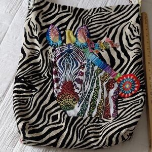 Handmade Rainbow Zebra Print Handmade Crossbody Tote with Colorful Design